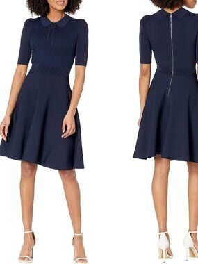 NWT Ted Baker Hillder Delicate Pointelle Knit Dress Color Dark Blue Size 2